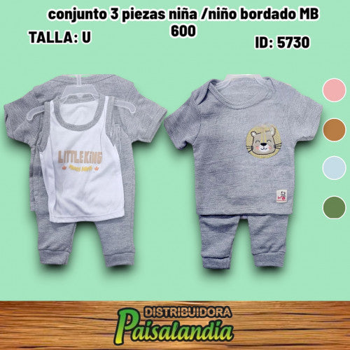 conjunto 3 piezas niña /niño bordado MB 600 (UND)