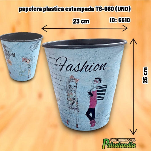 papelera plastica estampada T8-080 (UND)