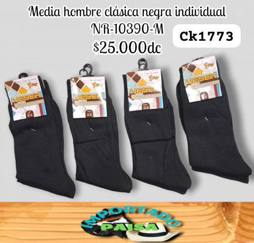 Media clasica hombre Neser negra individual NR-10390-M