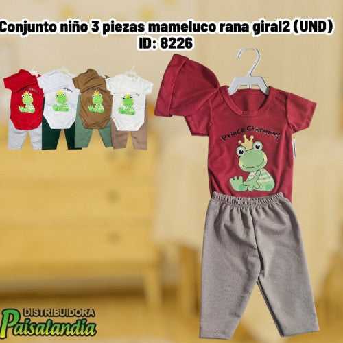 Conjunto niño 3 piezas mameluco rana giral2 (UND)