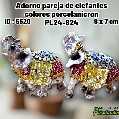 Adorno pareja de elefantes colores porcelanicron PL24-824 (UND)