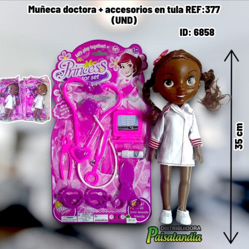Muñeca doctora + accesorios en tula REF:377 (UND)