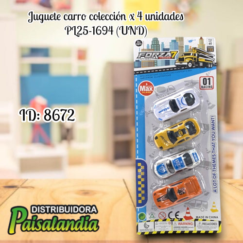 Juguete carro colección x 4 unidades PL25-1694 (UND)