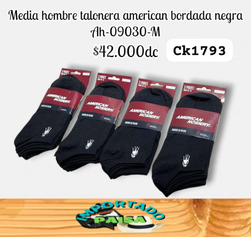 Media talonera hombre American bordada negra AH-09030-M