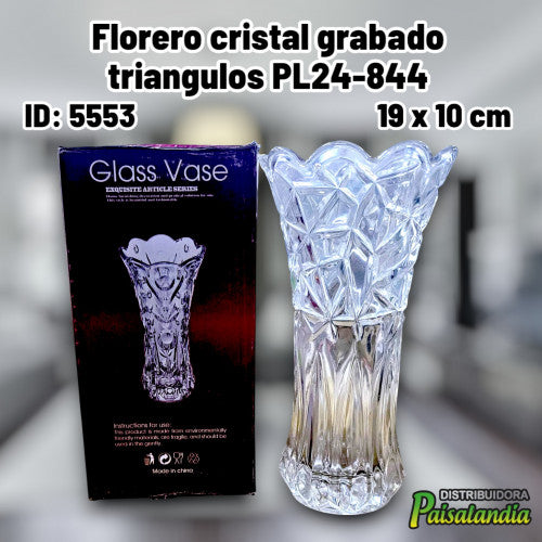 Florero cristal grabado triangulos PL24-844 (UND)