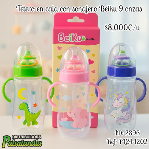 Tetero Beiku 9 oz con sonajero en caja (UND)