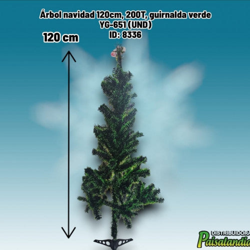 Árbol navidad 120cm, 200T, guirnalda verde YG-651 (UND)