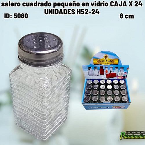 salero cuadrado pequeño en vidrio CAJA X 24 UNIDADES H52-24 (CAJA X24)