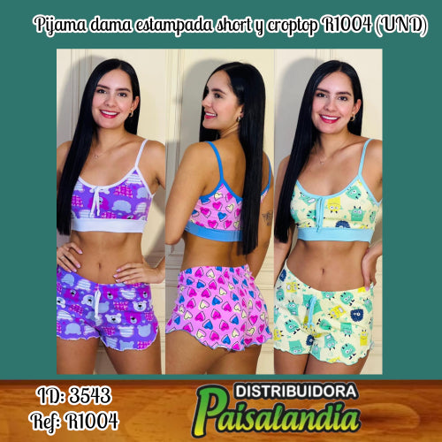 Pijama dama estampada short y croptop R1004 (UND)