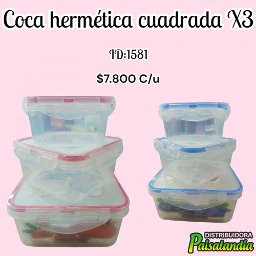 Coca hermética cuadrada x 3 MJ2463