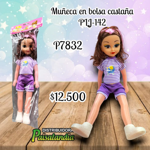 Muñeca en bolsa cabello castaño PLJ-142 (UND)