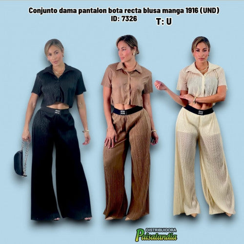 Conjunto dama pantalon bota recta blusa manga 1916 (UND)
