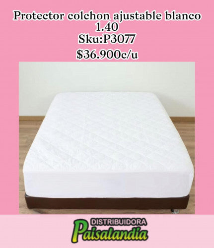 Protector de colchon tela ajustable Blanco 1.40