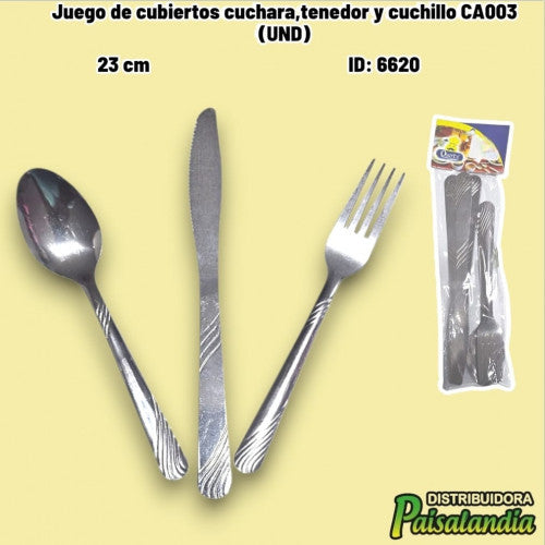Juego de cubiertos cuchara,tenedor y cuchillo CA003 (UND)