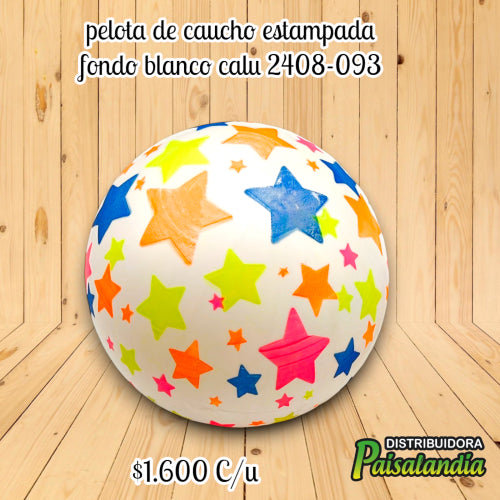 Pelota de caucho estampada fondo blanco calu 2408-093 (UND)