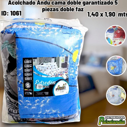 Acolchado Andu cama doble garantizado 5 piezas doble faz (UND)