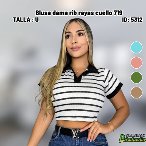 Blusa dama rib rayas cuello 719 (UND)