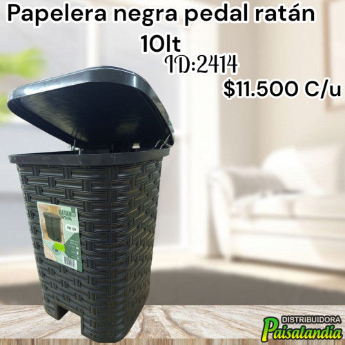 Papelera negra pedal ratán 10 lt