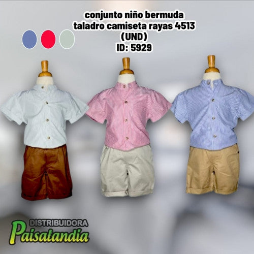 conjunto niño bermuda taladro camiseta rayas 4513 (UND)