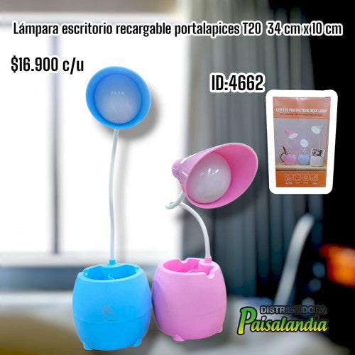 Lámpara escritorio recargable con portalápices T20 (UND)
