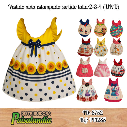 Vestido niña estampado surtido talla:2-3-4 (UND)