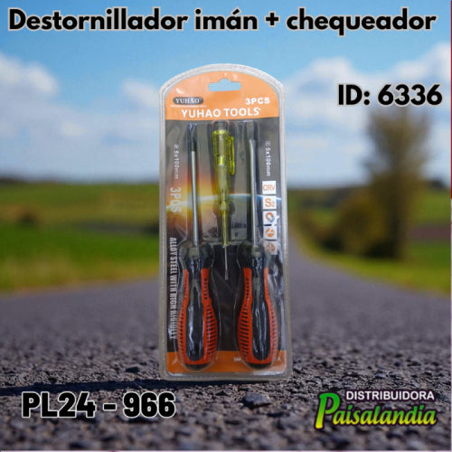 Destornillador imantado x 2 + chequeador PL24-966 20x20 cm (UND)