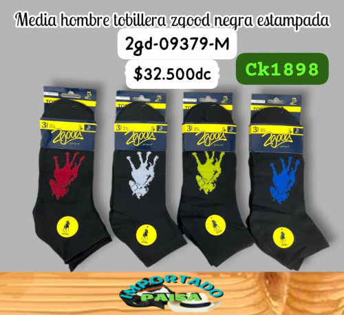 Media tobillera hombre Zgood negra estampada 2GD-09379-M