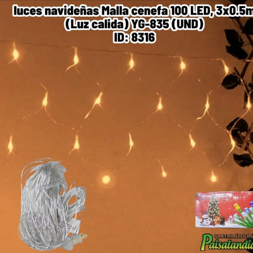 luces navideñas Malla cenefa 100 LED, 3x0.5m (Luz calida) YG-835 (UND)