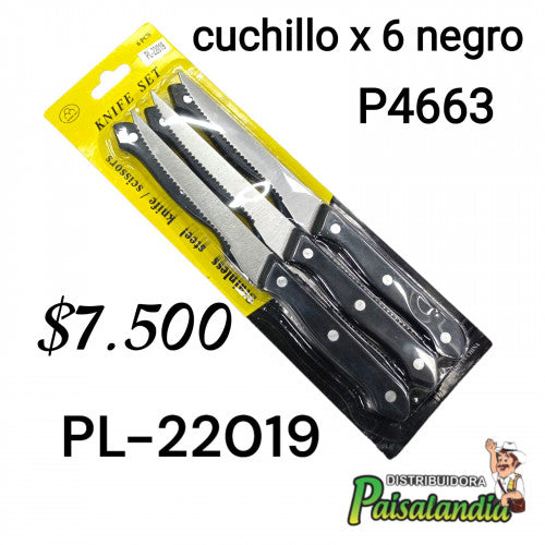 Cuchillo x6 negro PL-22019