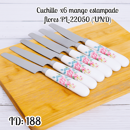 Cuchillo x6 mango estampado flores PL-22050 (UND)