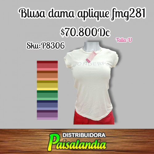 Camiseta dama aplique fmg281