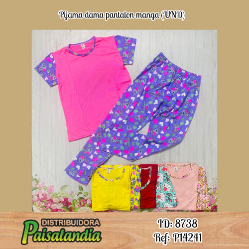 Pijama dama pantalon manga (UND)