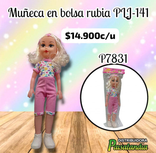 Muñeca en bolsa rubia con sonido  PLJ-141