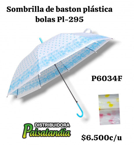 Sombrilla bastón plástica de bolas colores surtidos PL-295 (UND)
