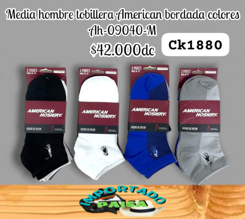 Media hombre tobillera American bordada AH-09040-M