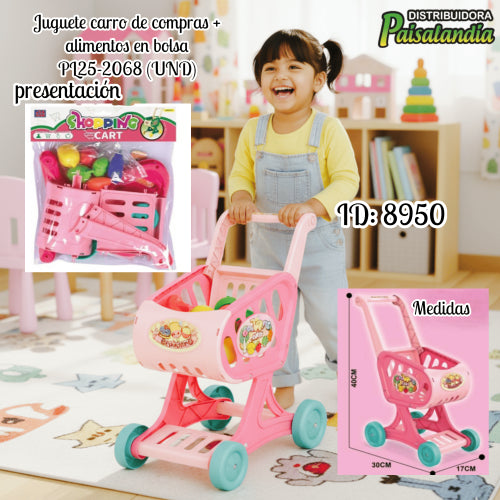 Juguete carro de compras + alimentos en bolsa PL25-2068 (UND)
