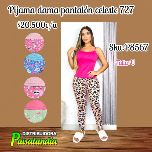 Pijama dama pantalon celeste 727