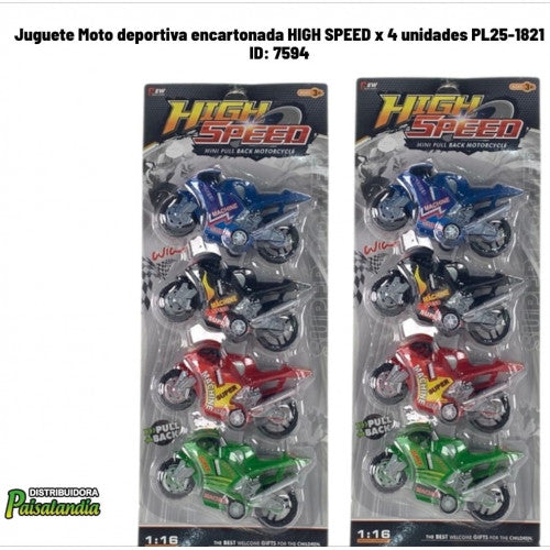 Juguete Moto deportiva encartonada HIGH SPEED x 4 unidades PL25-1821 (UND)