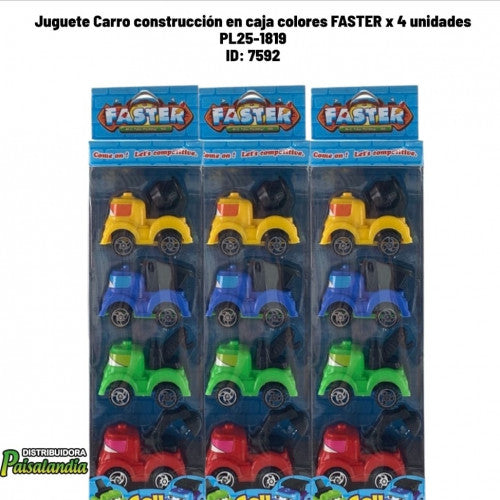 Juguete Carro construcción en caja colores FASTER x 4 unidades PL25-1819 (UND)