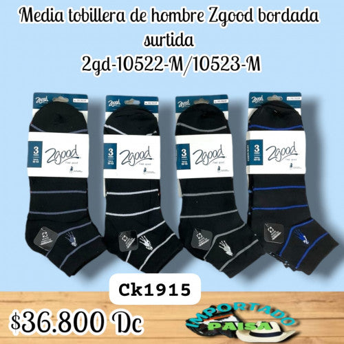 Media tobillera hombre Zgood bordada surtida 2GD-10522-M/10523-M