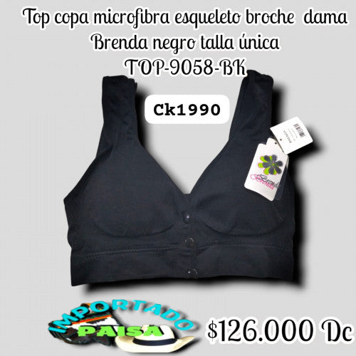 Top dama microfibra esqueleto negro con broche Brenda TOP-9058-BK