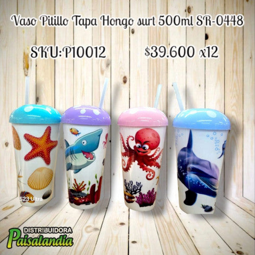 vaso pitillo tapa hongo surt 500ml SR-0448 (UND)