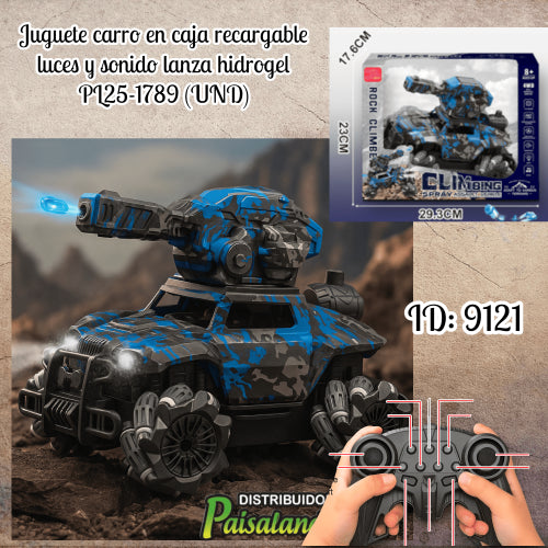 Juguete carro en caja recargable luces y sonido lanza hidrogel PL25-1789 (UND)