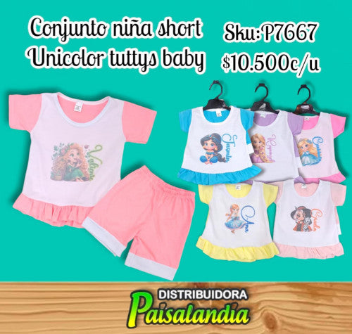 Conjunto niña short blusa bolero unicolor Tuttys Baby