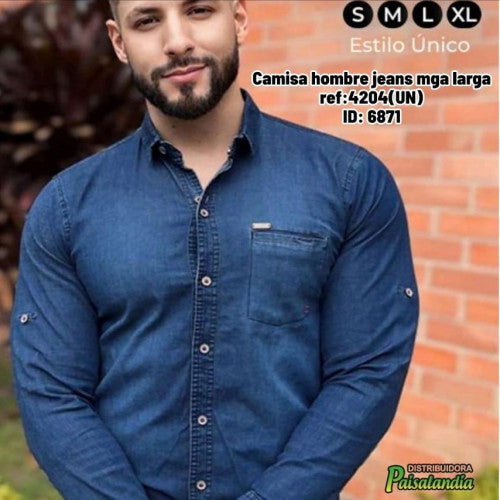 Camisa hombre jeans mga larga ref:4204(UN)