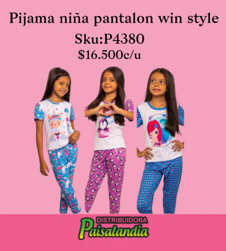 Pijama niña pantalon sublimado win style kids