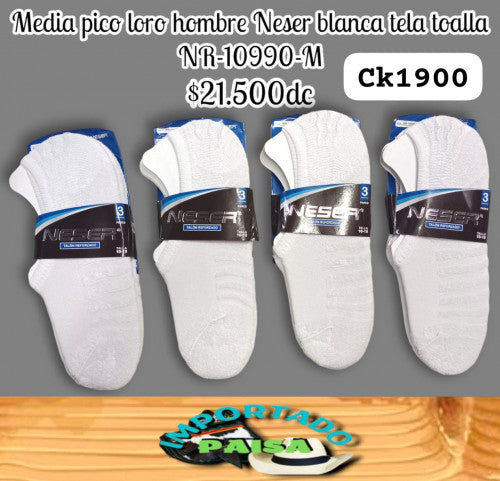 Media picoloro hombre Neser blanca tela toalla NR10990-M (DC)