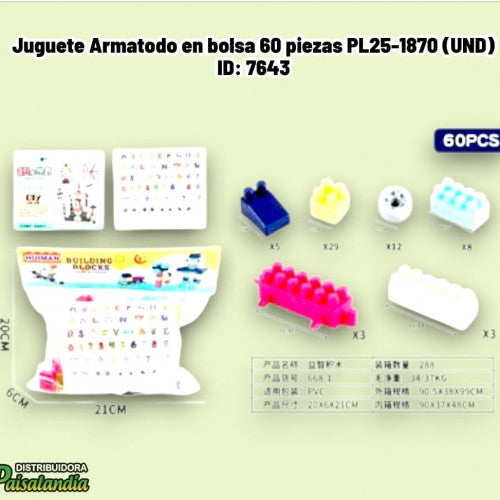 Juguete Armatodo en bolsa 60 piezas PL25-1870 (UND)