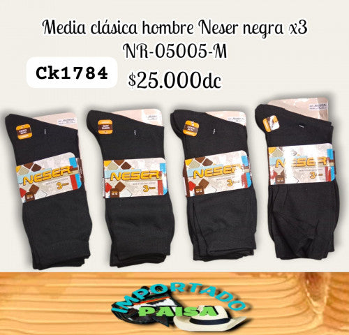 Media clasica hombre Neser negra X3 NR-05005-M