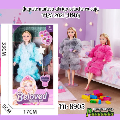 Juguete muñeca abrigo peluche en caja PL25-2021 (UND)